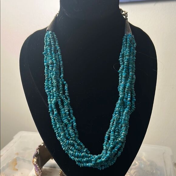 DESIGNER CP 925 CAROLYN POLLACK TURQUOISE STERLING BEADED MULTI STRAND NECKLACE